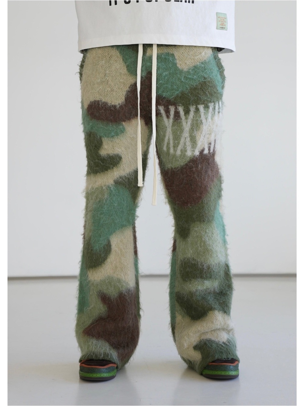 CAMOUFLAGE: MOHAIR FLARE PANTS